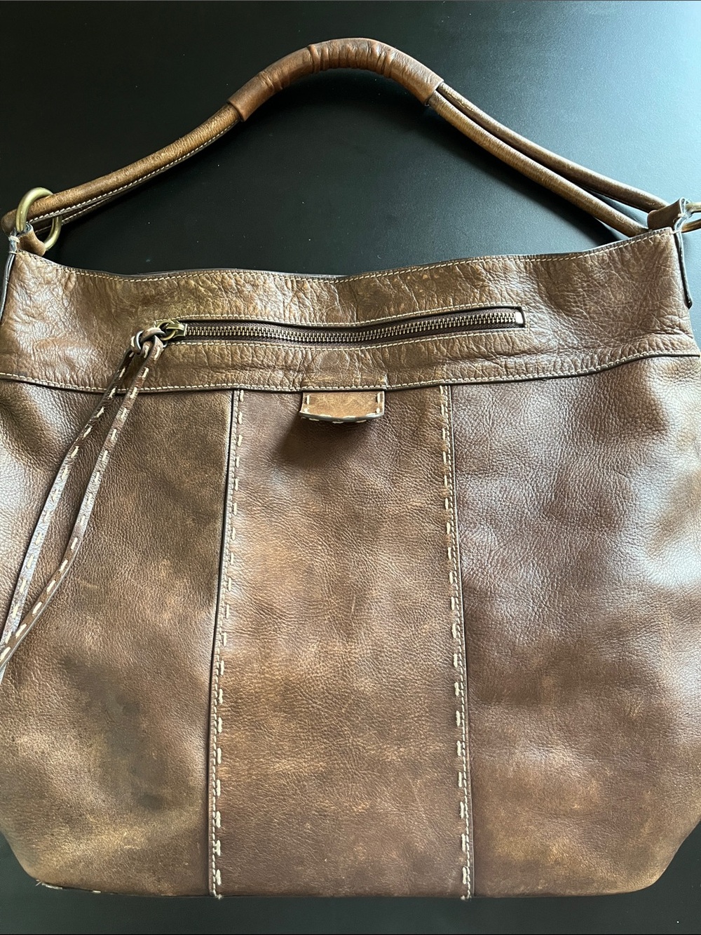 Club Monaco’s Brown Leather Shoulder Bag - Classic Hobo Tote - Picture 8 of 14